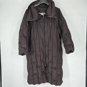 Max Mara Rainwear Brown Long Zip Logo Puffer No Hood Size 8